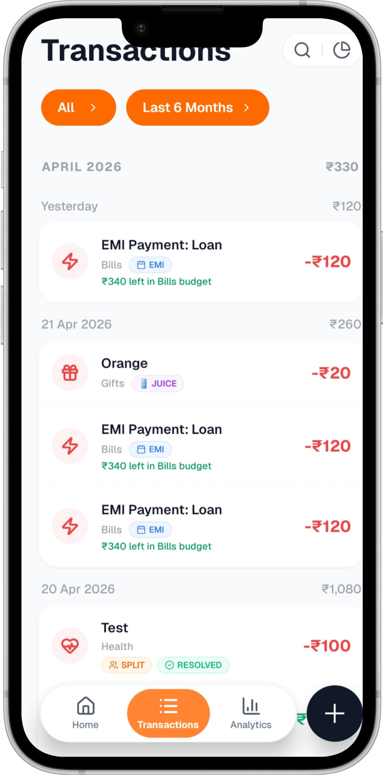 Transaction list